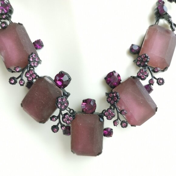 Vintage 90s Czech handmade glass necklace purple in black - Picture 2 of 6